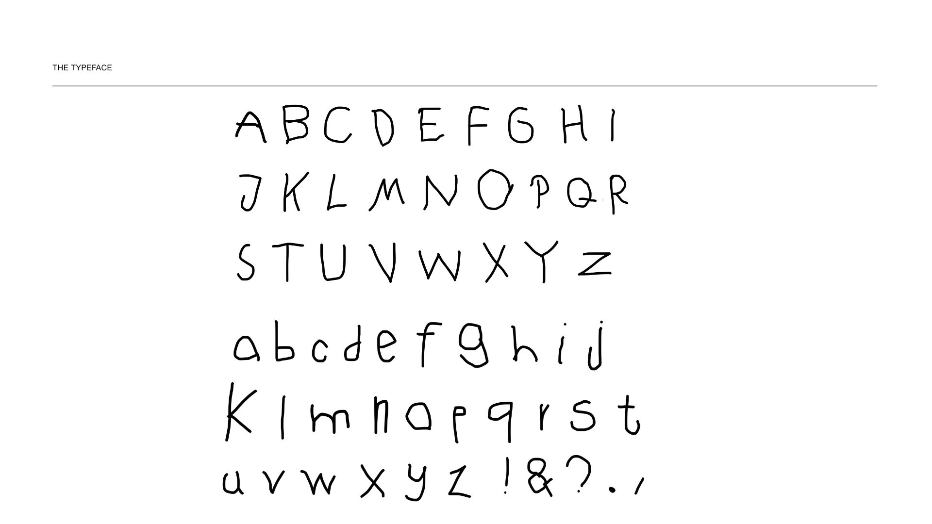 Specimen of the complete FIRST alphabet in upper and lower case, each letter handwritten by a different child