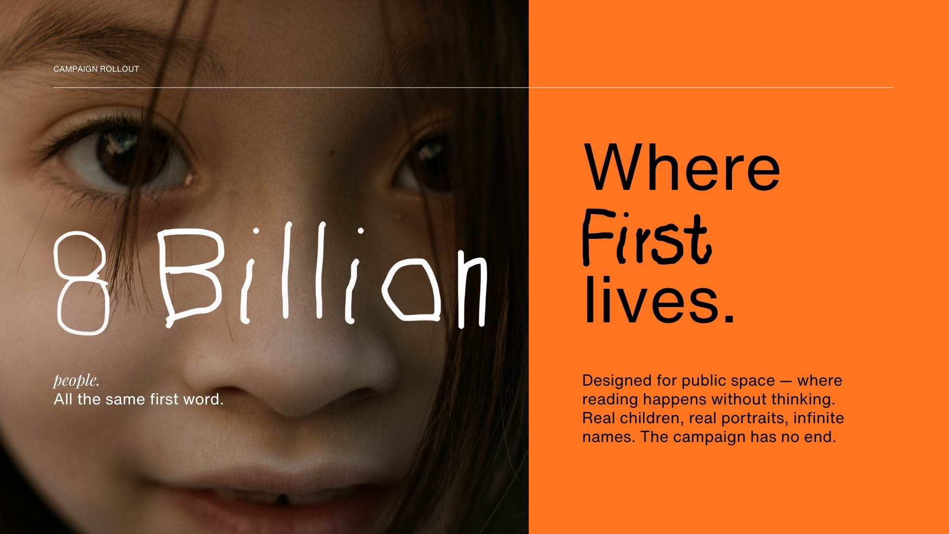 Campaign rollout: 8 Billion people, all the same first word — Where FIRST lives